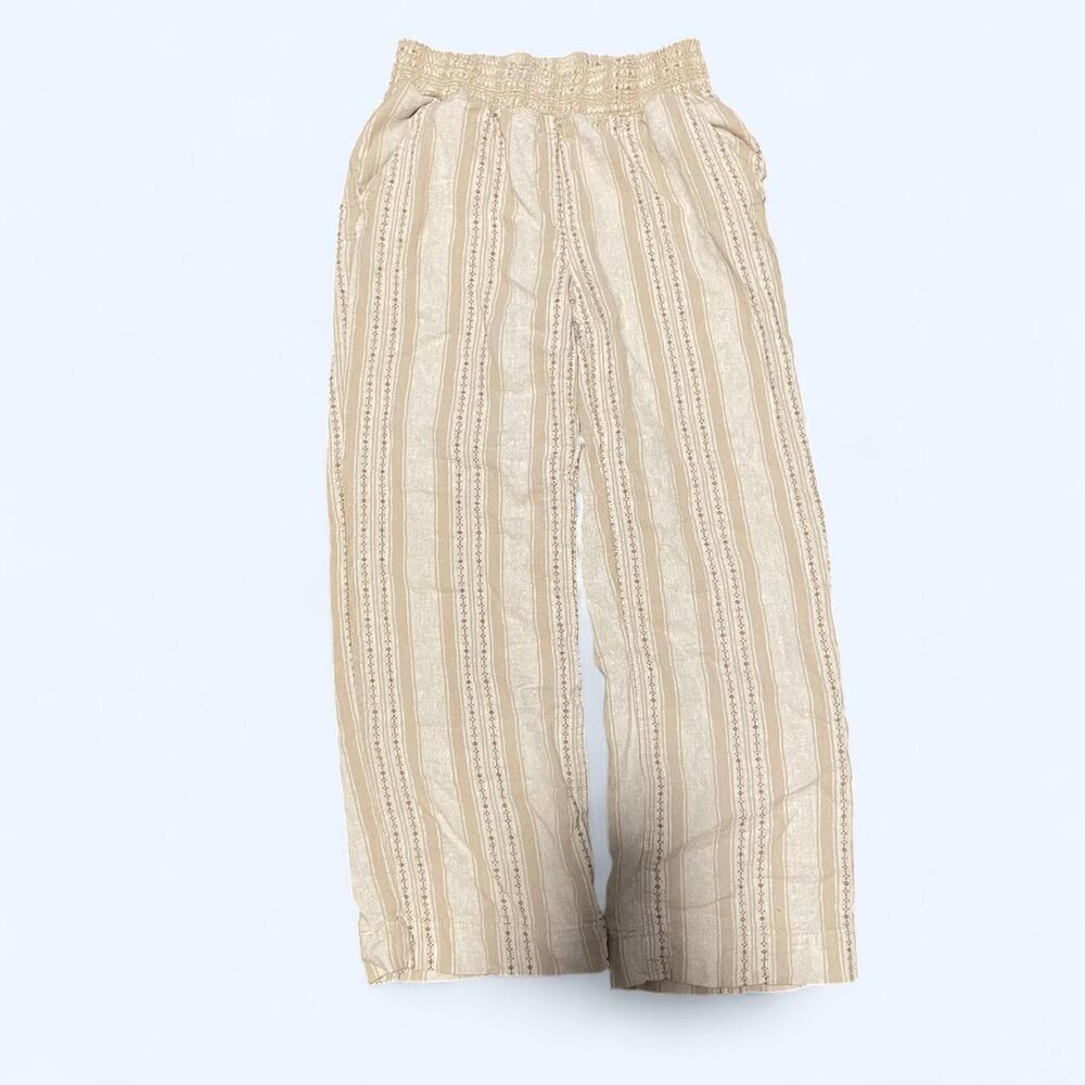 Women's Cream and Tan Linen textured pants